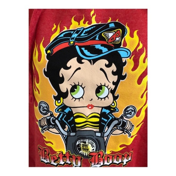 Betty Boop red fire flame motorcycle riding Betty hoodie size large brand new - Picture 3 of 12